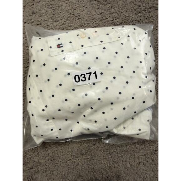 Tommy Hilfiger Women's Polka Dot Navy Ivory Size 2X Roll Tab Sleeve - Picture 10 of 10